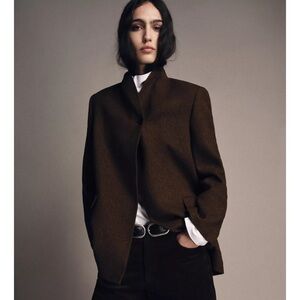 ZARA HERRINGBONE WOOL BLEND BLAZER